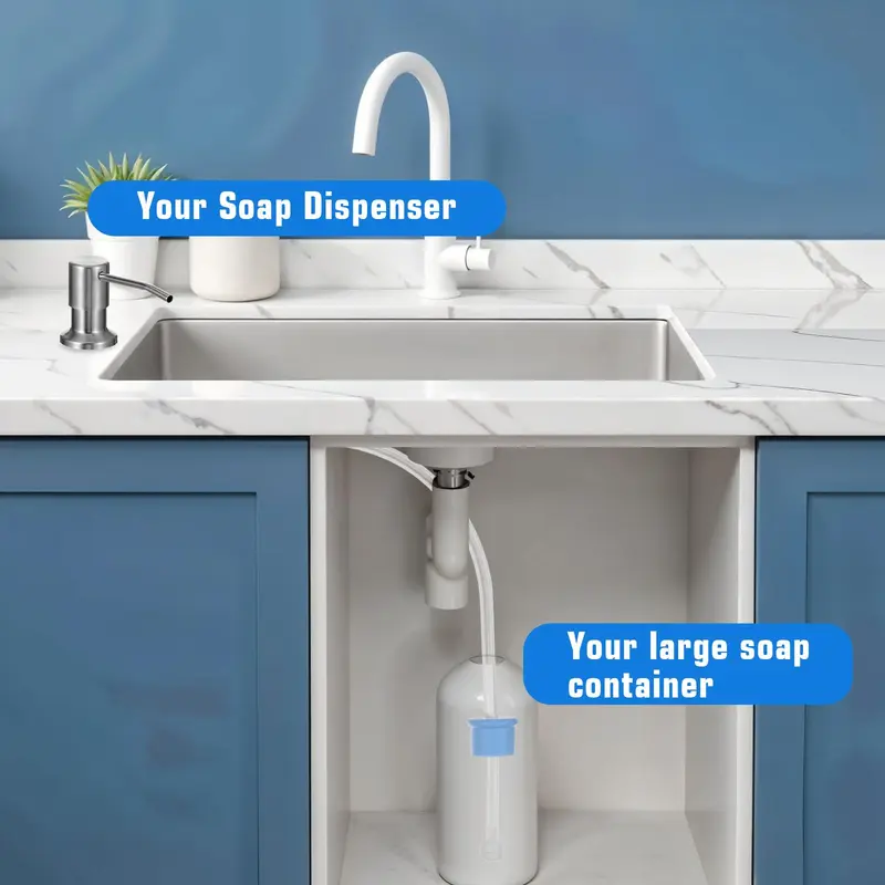 Stop Refilling Every Week – Brushed Nickel Sink Soap Dispenser with 39" Leak-Free Hose, Pump from Countertop, Refill in Seconds Without Crawling Under