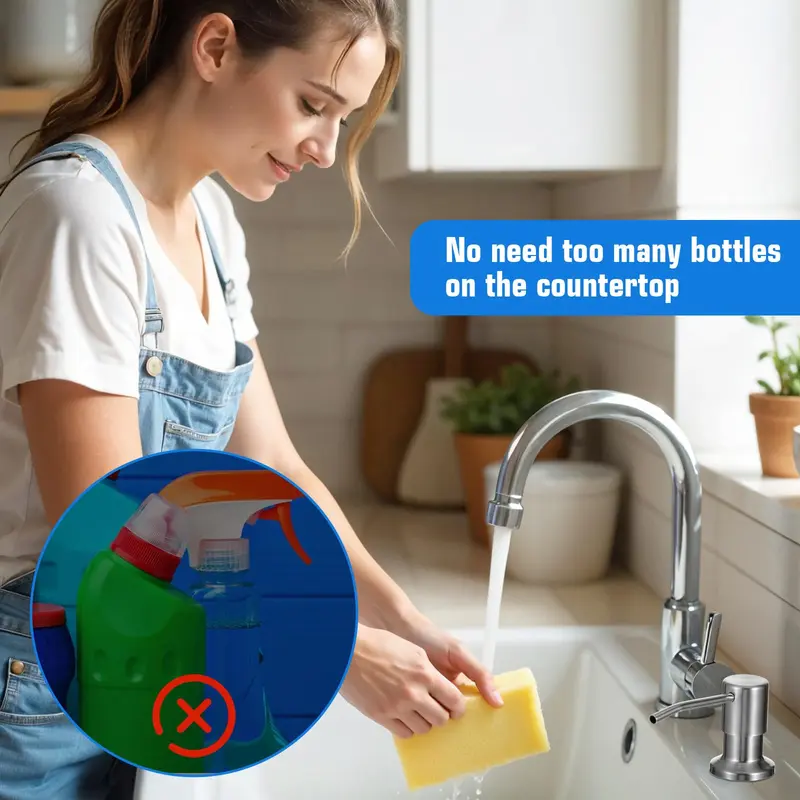 Stop Refilling Every Week – Brushed Nickel Sink Soap Dispenser with 39" Leak-Free Hose, Pump from Countertop, Refill in Seconds Without Crawling Under