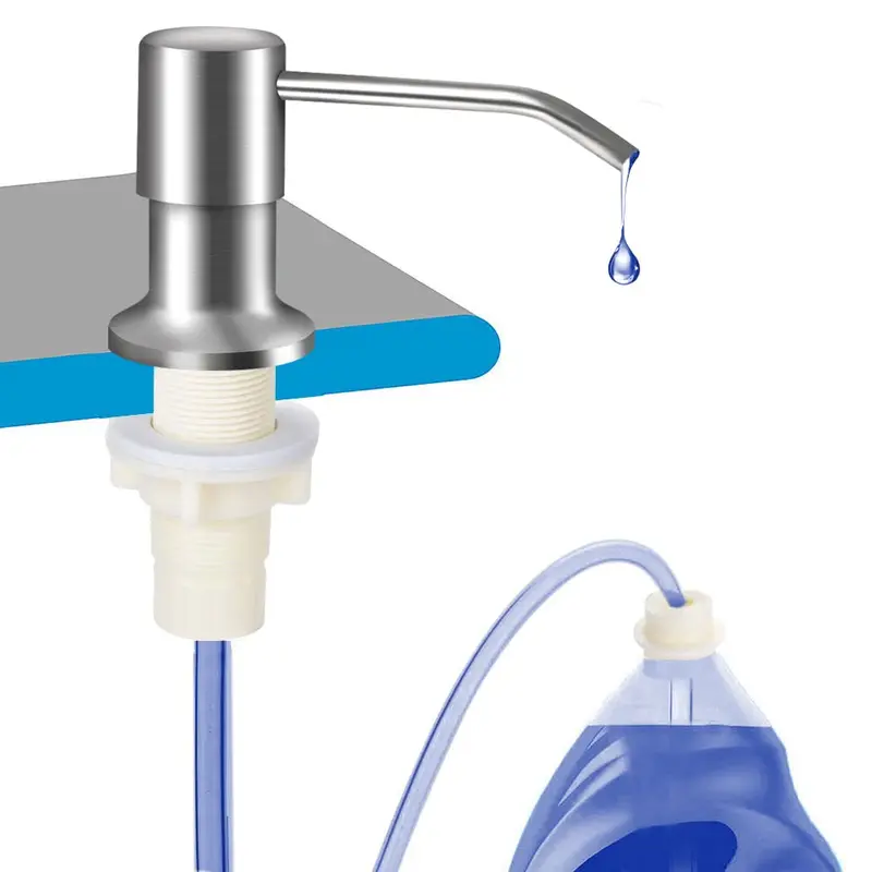 Stop Refilling Every Week – Brushed Nickel Sink Soap Dispenser with 39" Leak-Free Hose, Pump from Countertop, Refill in Seconds Without Crawling Under