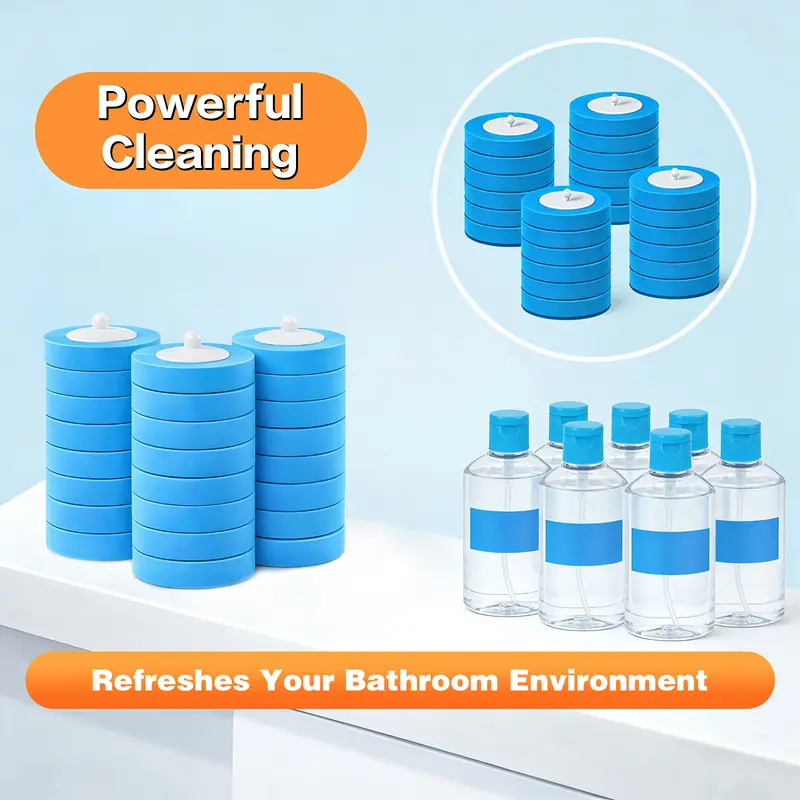 SOPAMI Wall Mount Disposable Toilet Brush Kit with 16/32 Replaceable Brush Heads Rotating Universal Brush Head All Round Deep Clean Toilet Bowl Gap Odor Reducing Mess-Free Small Bathroom Supply