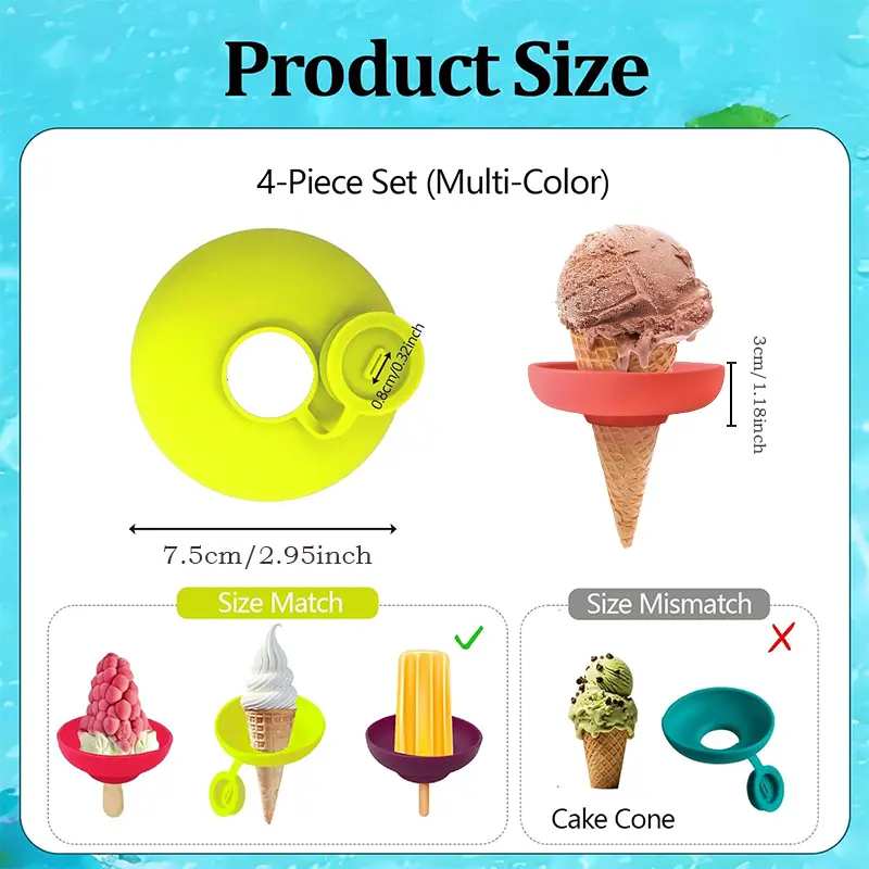 4pcs Silicone Ice Cream Holder Stand Set, Summer Popsicle Holder, Leak-Proof Cone Support with Drip Guard, Portable Youngsters's Ice Pop Mold Tray for On-The-Go Snacks - Dishwasher Safe, Thanksgiving tableware