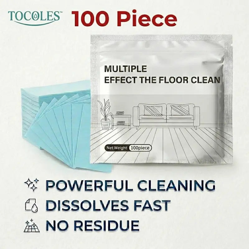 100 Multi-Purpose Floor Cleaning Sheets | 99.9% Sterilization Rate, Removes Stains and Odors, Suitable for Hardwood/Tile/Shelves and RV Walls