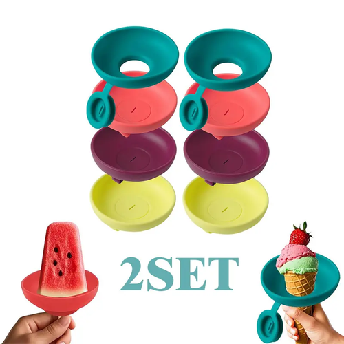 4pcs Silicone Ice Cream Holder Stand Set, Summer Popsicle Holder, Leak-Proof Cone Support with Drip Guard, Portable Youngsters's Ice Pop Mold Tray for On-The-Go Snacks - Dishwasher Safe, Thanksgiving tableware